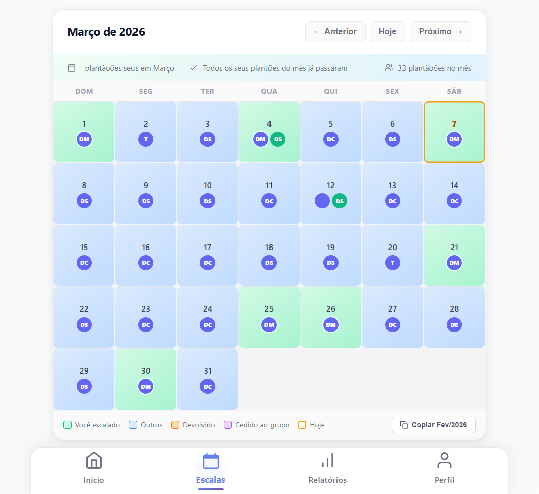 Calendário de escala médica